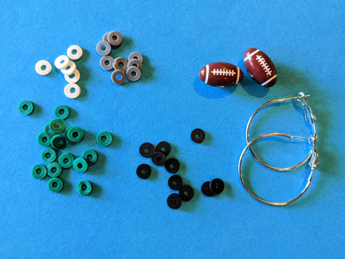 supplies for diy football hoop earrings