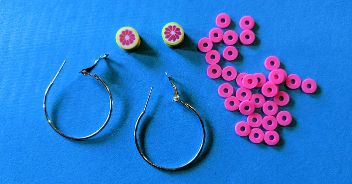 supplies for pink grapefruit hoop earrings craft