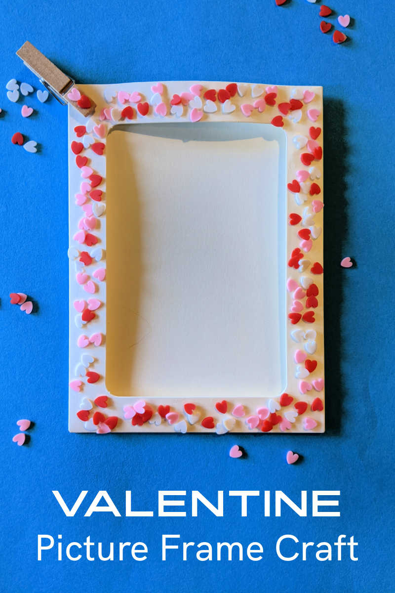 Celebrate a loved one by making an easy Valentine frame craft with a paper picture frame and pink, red and white polymer heart slices. 