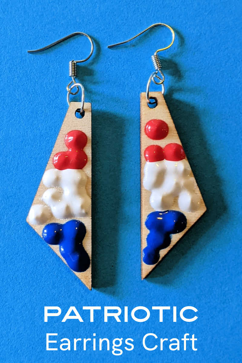 Patriotic painted earrings are easy to make with basic jewelry making supplies, wood earring blanks and dimensional paint. 