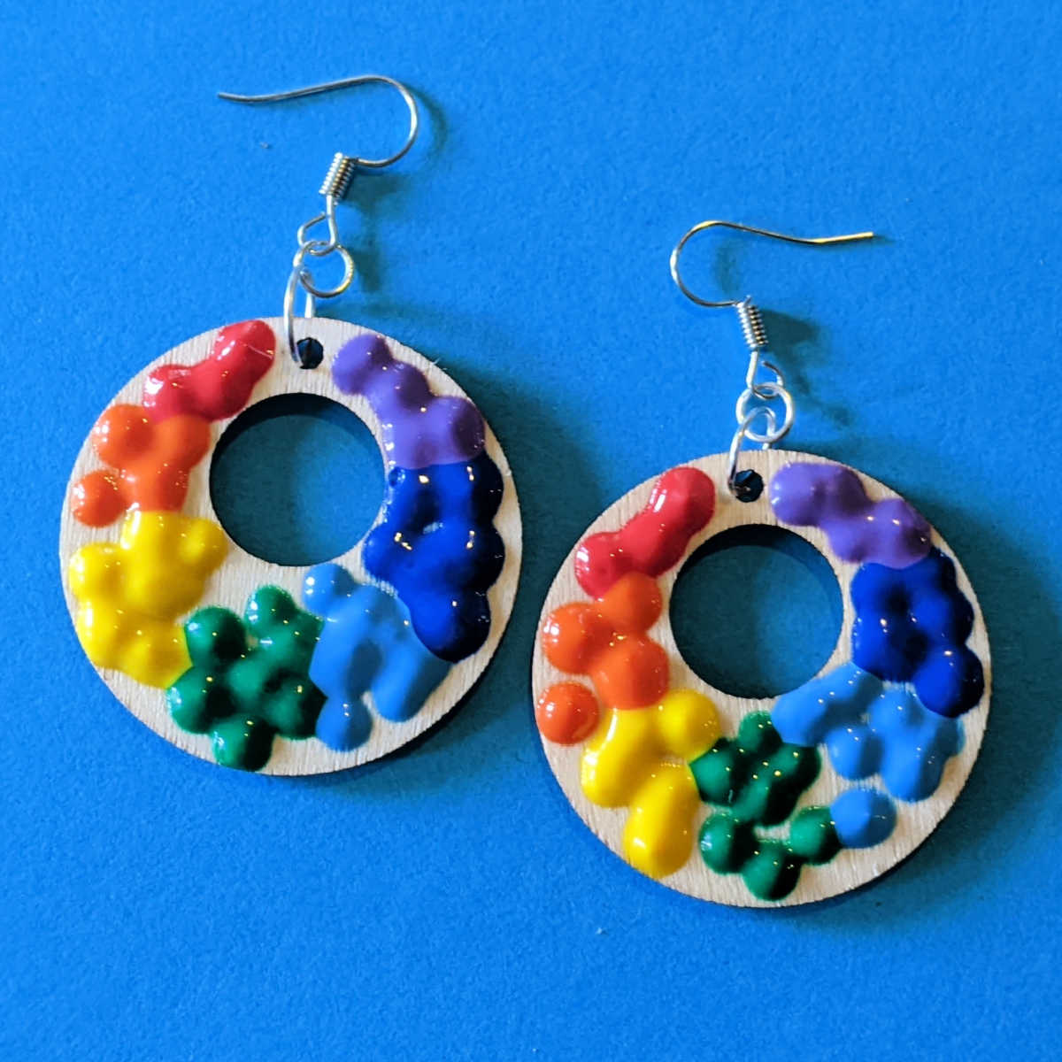 Rainbow Earrings : Macrame Wood Blank