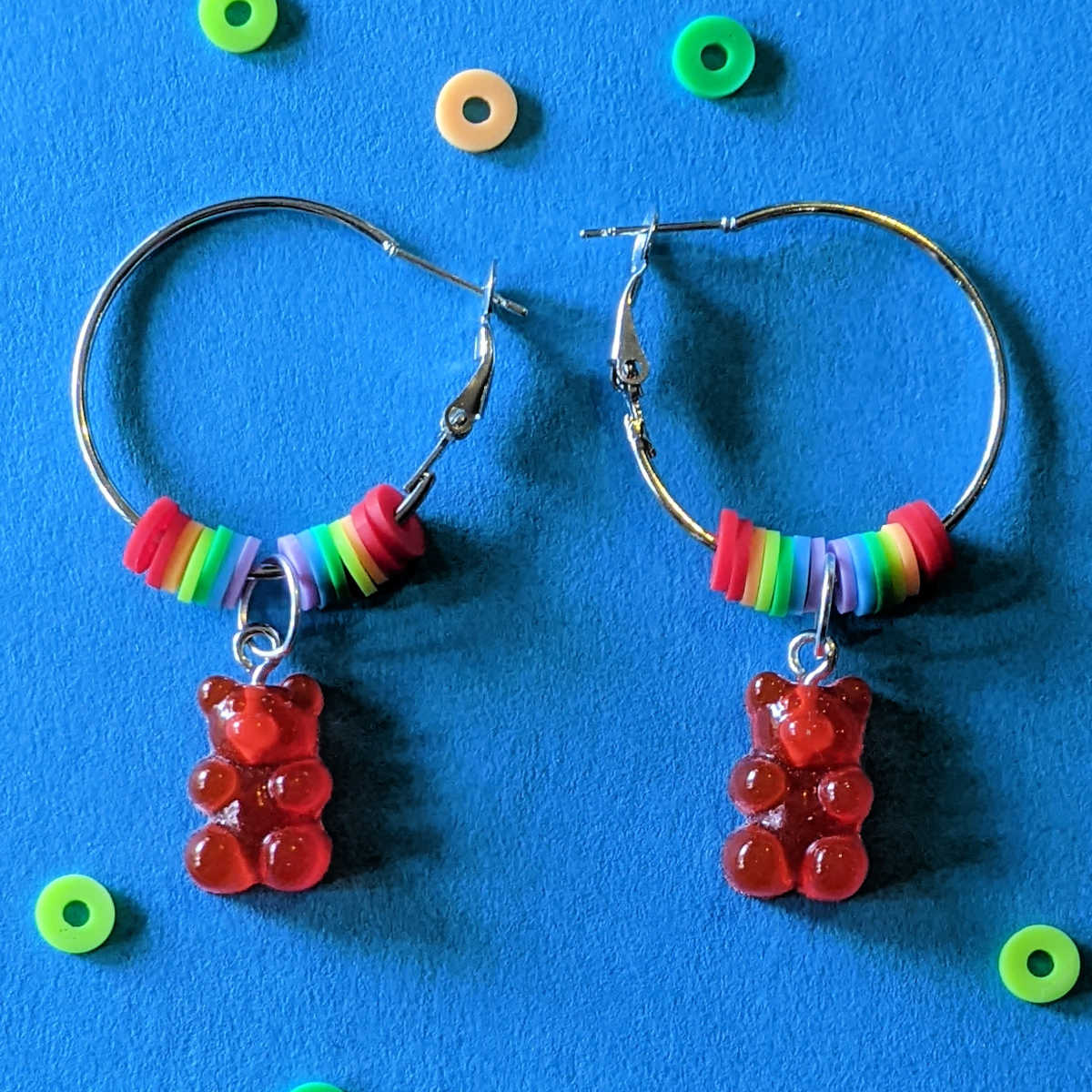 easy rainbow bear hoop earrings