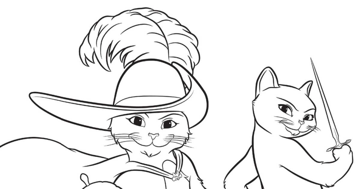 feature puss in boots characters coloring page