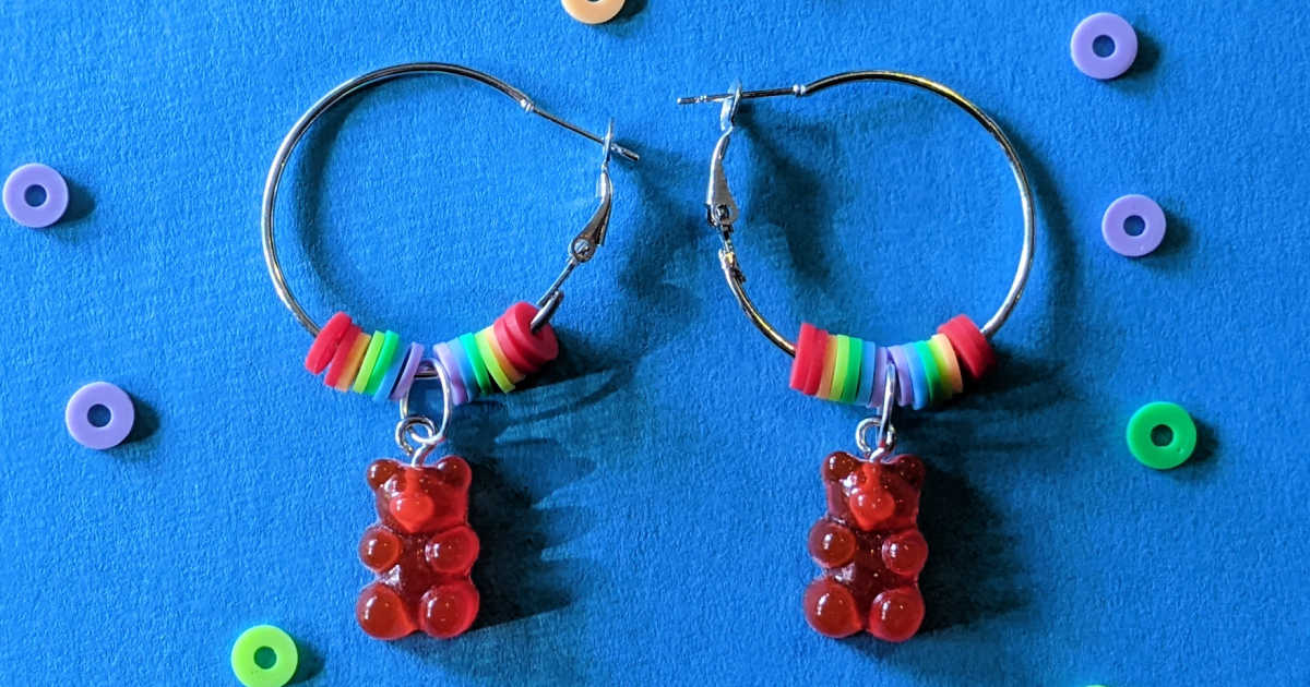 feature rainbow bear hoop earrings craft