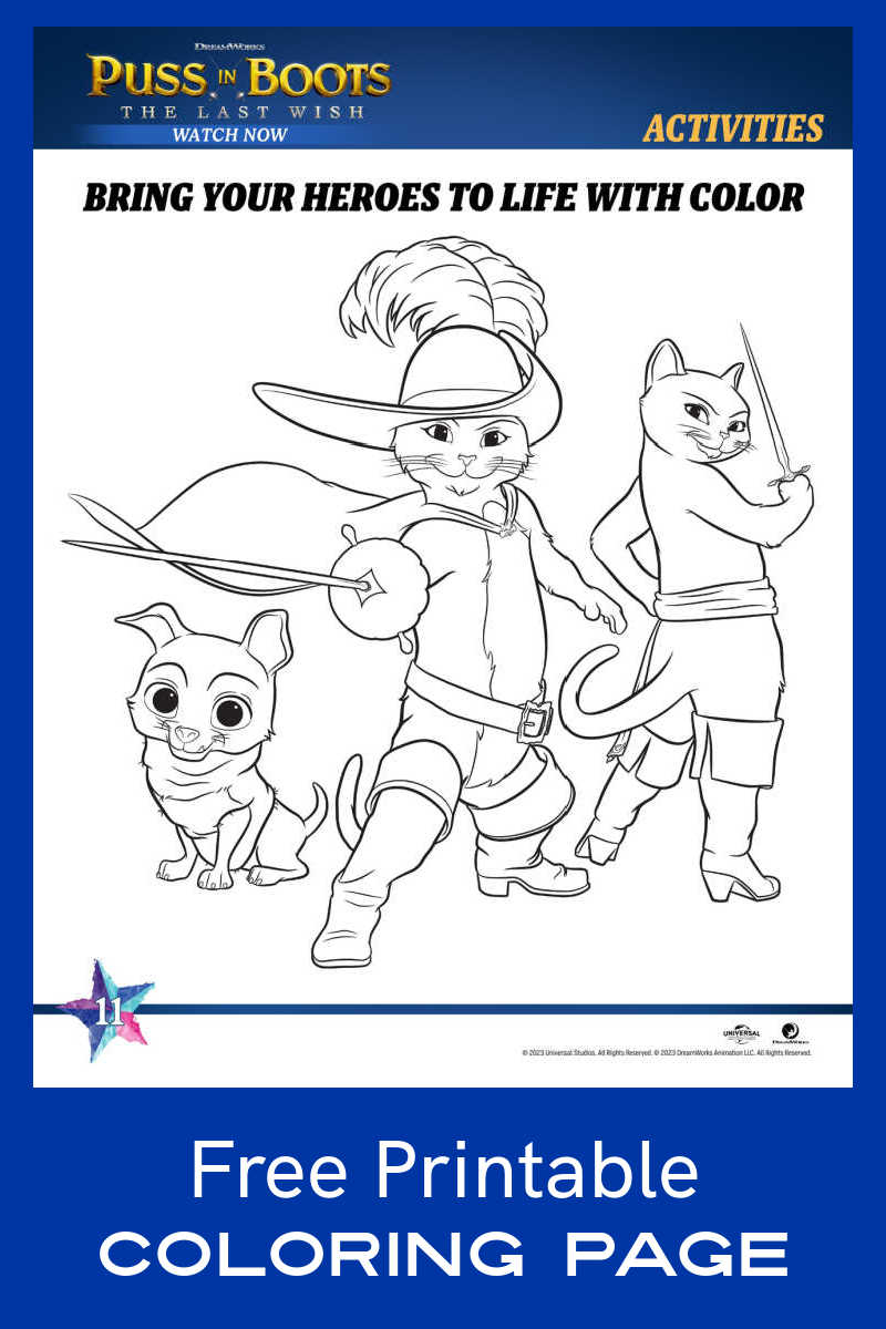 free printable puss in boots characters coloring page