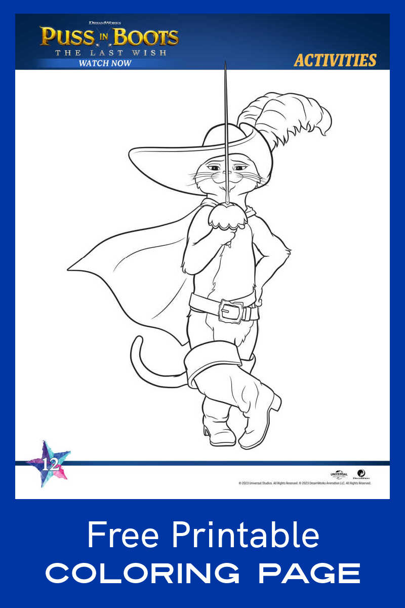 printable puss in boots coloring page