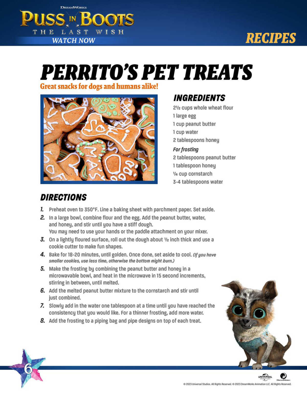 printable puss in boots pet treat recipe