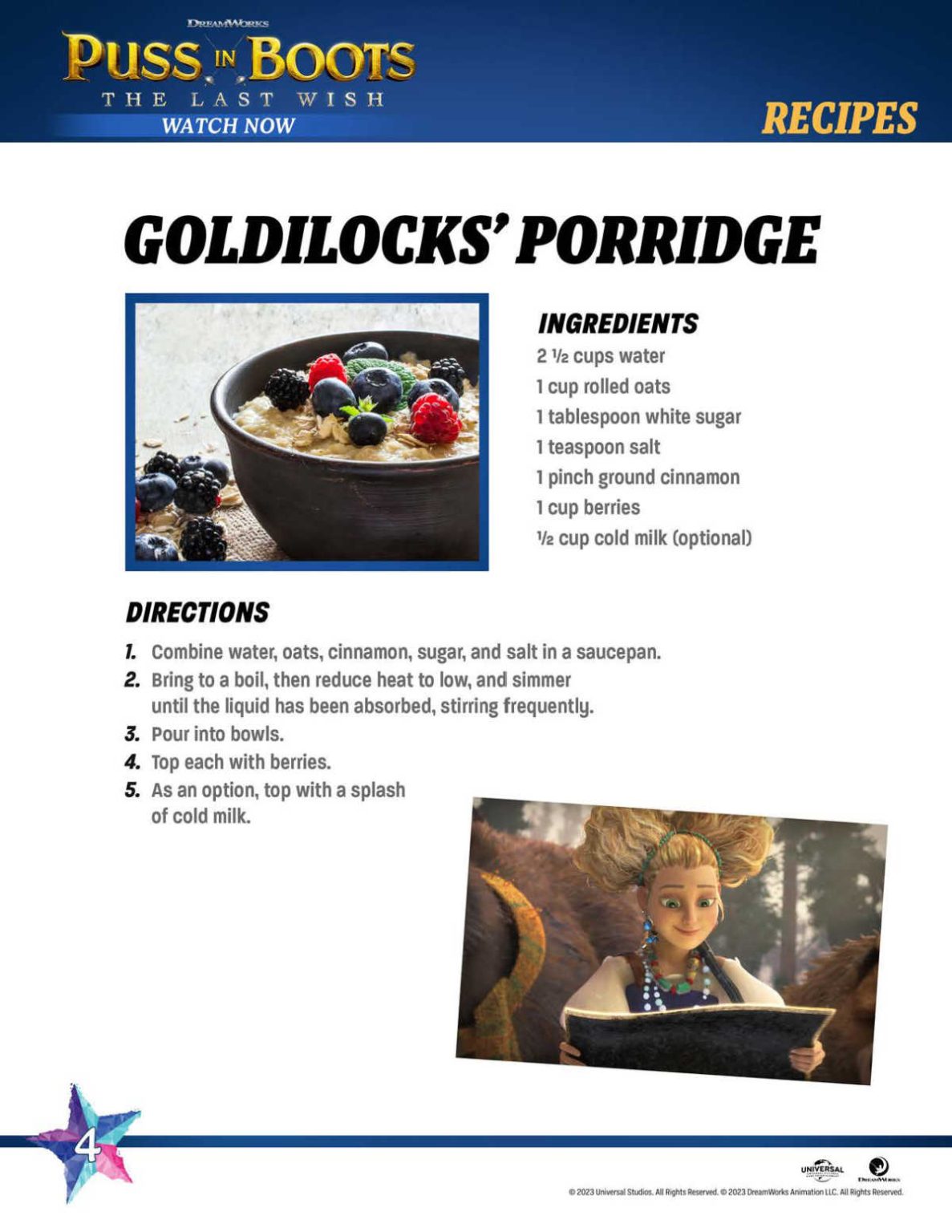 Goldilocks' Puss in Boots Porridge Recipe - Mama Likes This