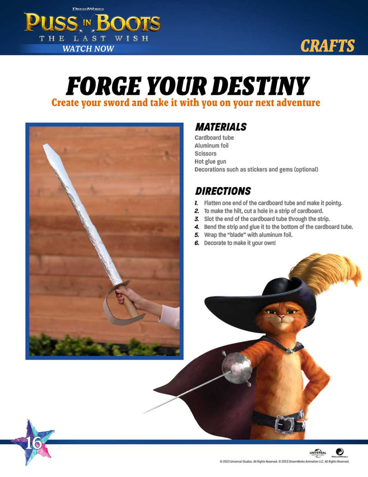 puss in boots sword craft instructions