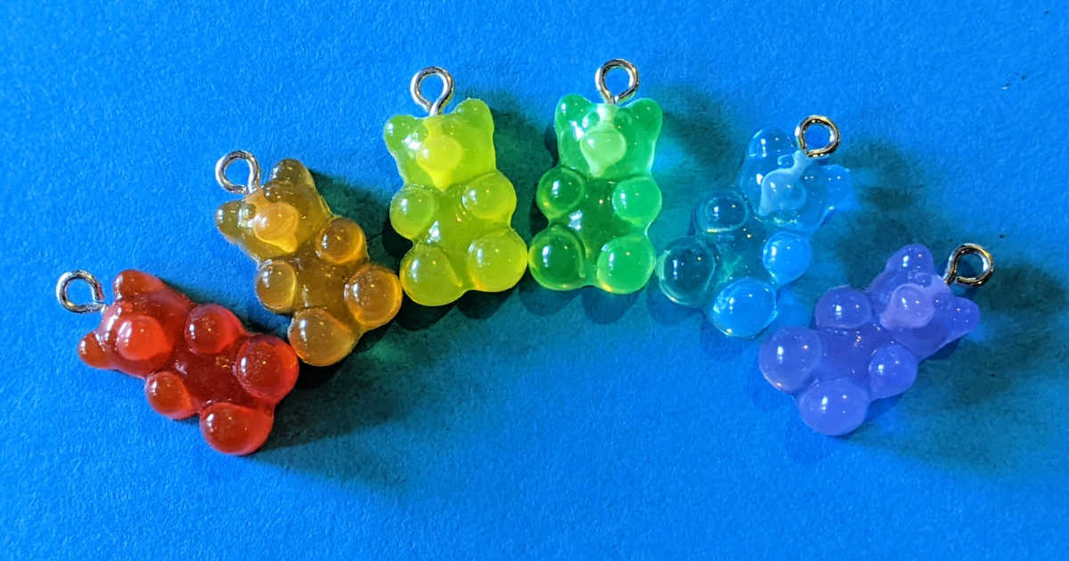 rainbow colored resin bear charms