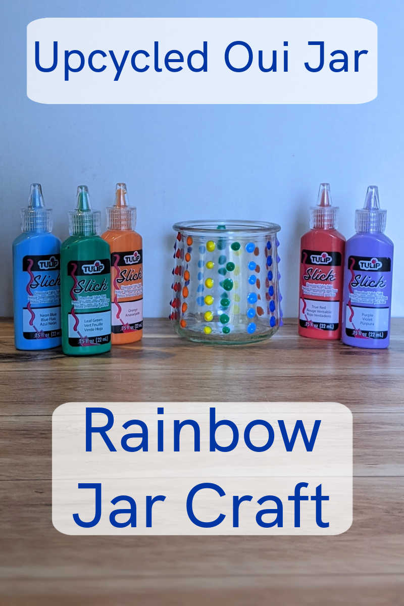 Make this upcycled rainbow painted jar craft to repurpose an empty glass Oui Yogurt jar by turning it into something useful and beautiful. 