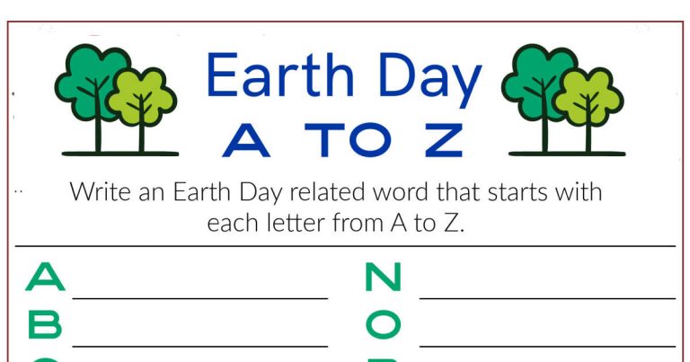Free A to Z Earth Day Word Activity Page - Mama Likes This