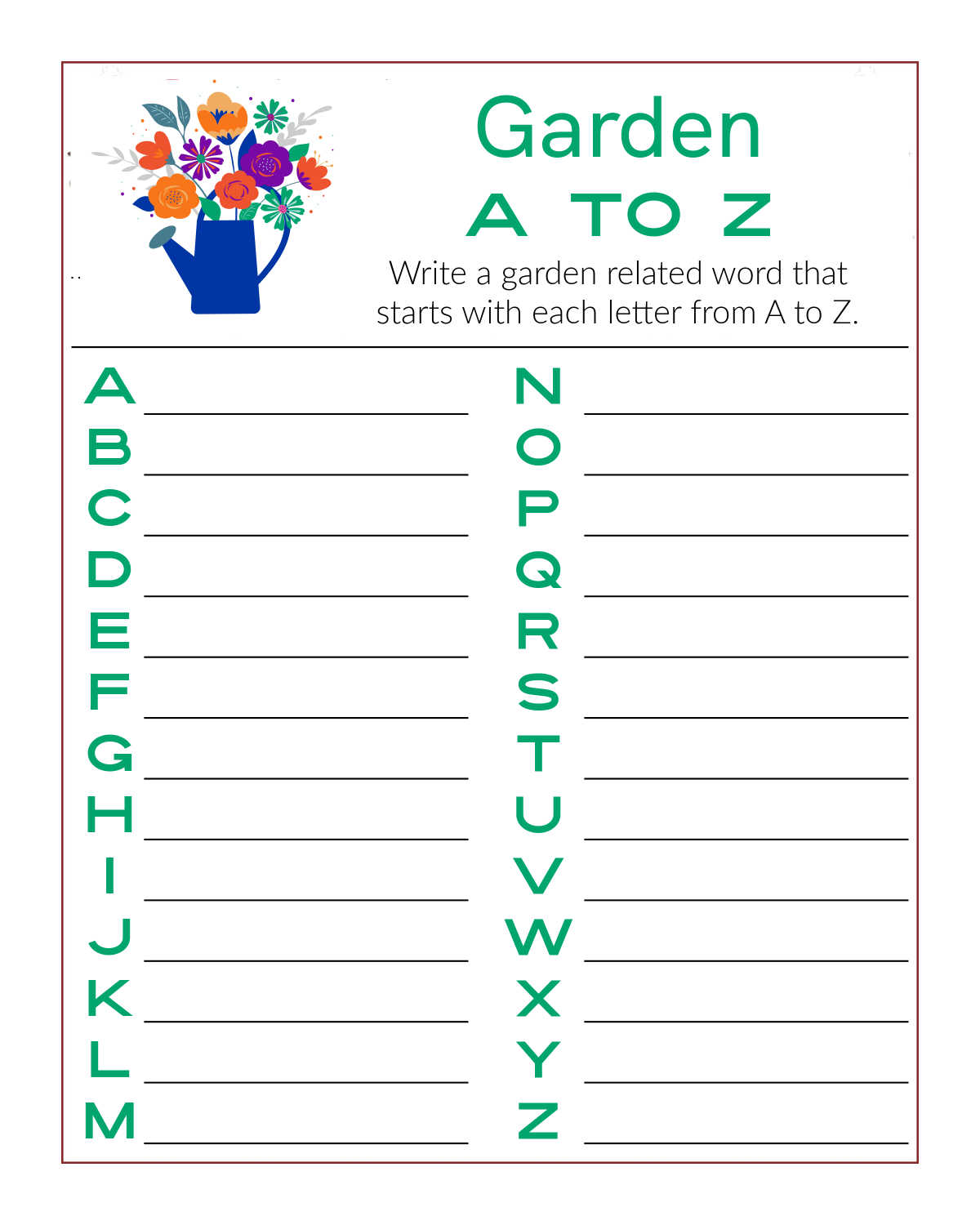 printable garden word activity page