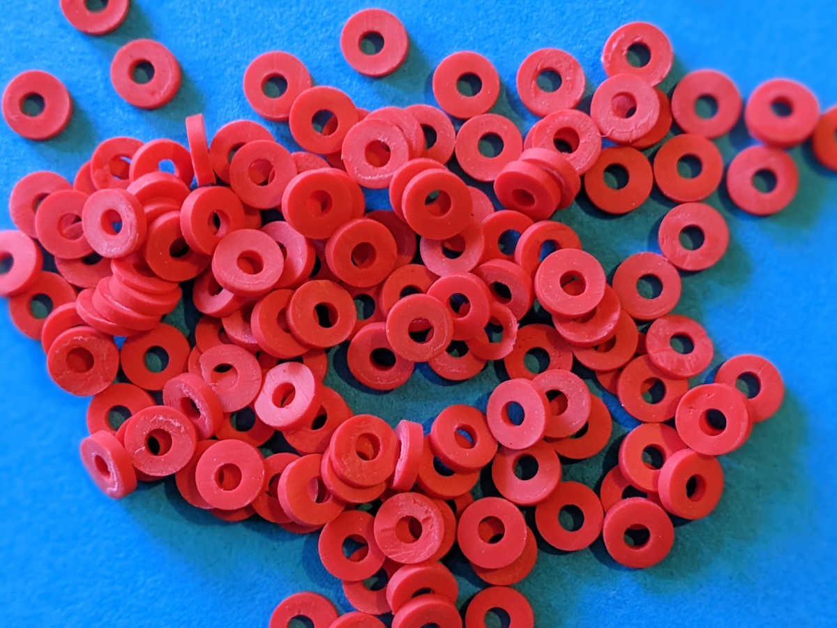 red polymer heishi beads