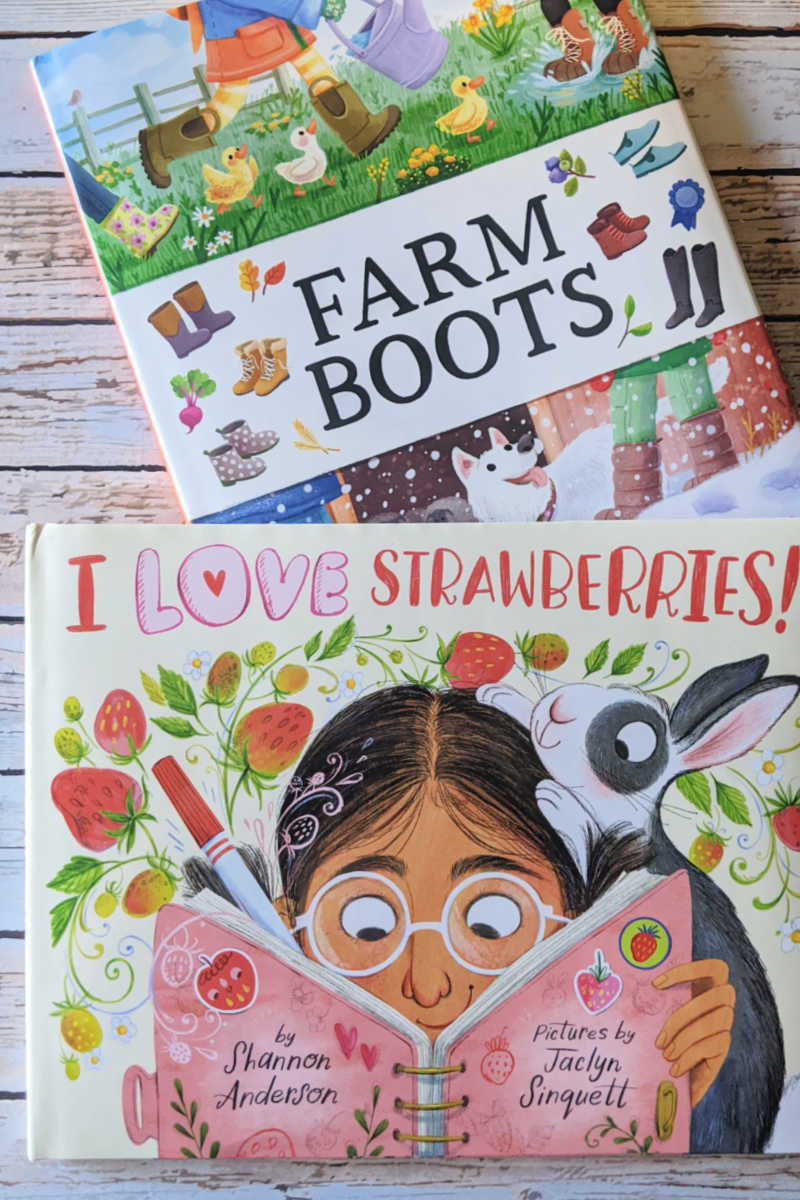 Introduce your child to the wonders of farm life with two great farm books for kids: Farm Boots and I Love Strawberries.