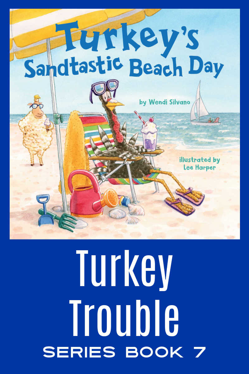 Turkey's Sandtastic Beach Day is the seventh book in the popular Turkey Trouble series by author Wendi Silvano and illustrator Lee Harper.