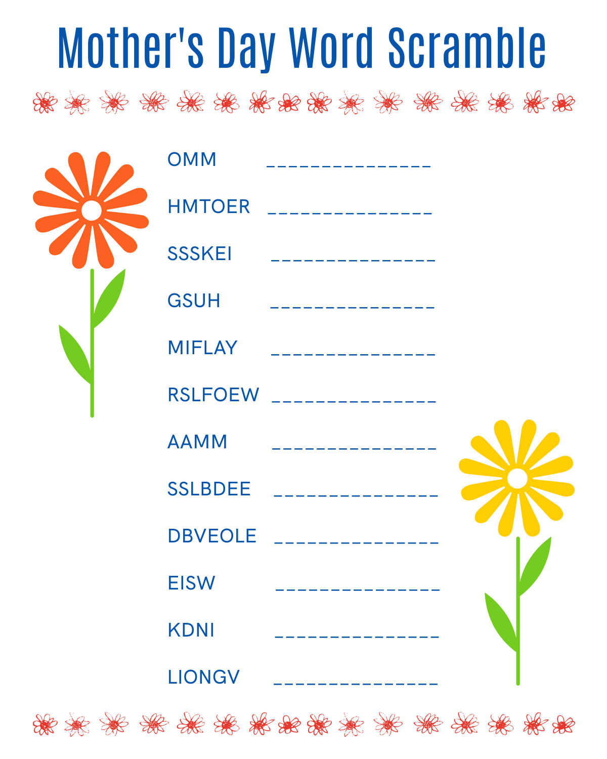 Mothers Day Word Scramble printable