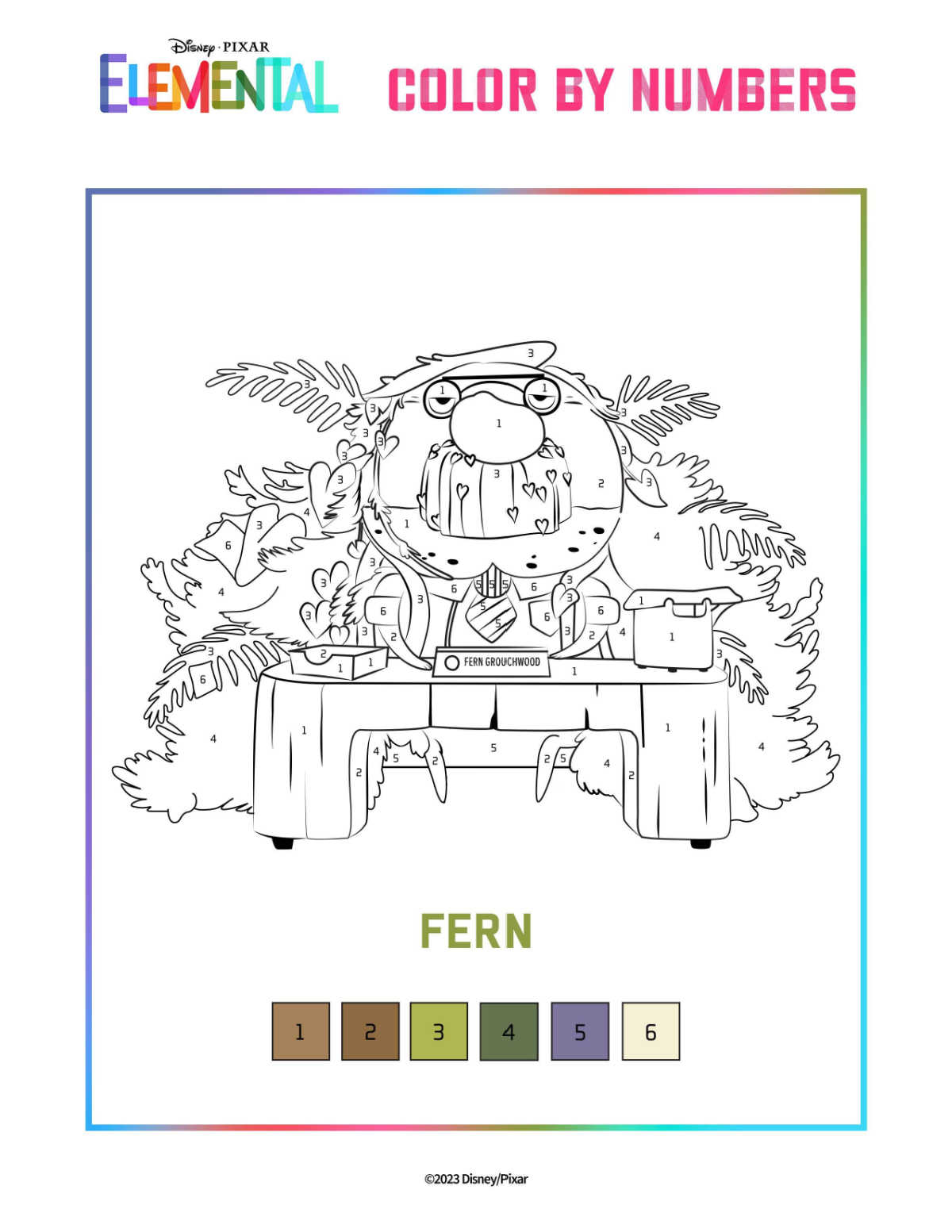 fern elemental color by numbers