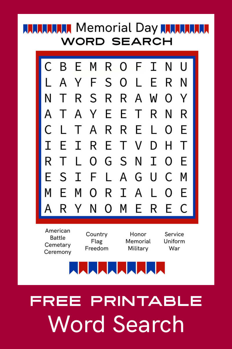 Free Printable Memorial Day Word Search - Word Search Maker