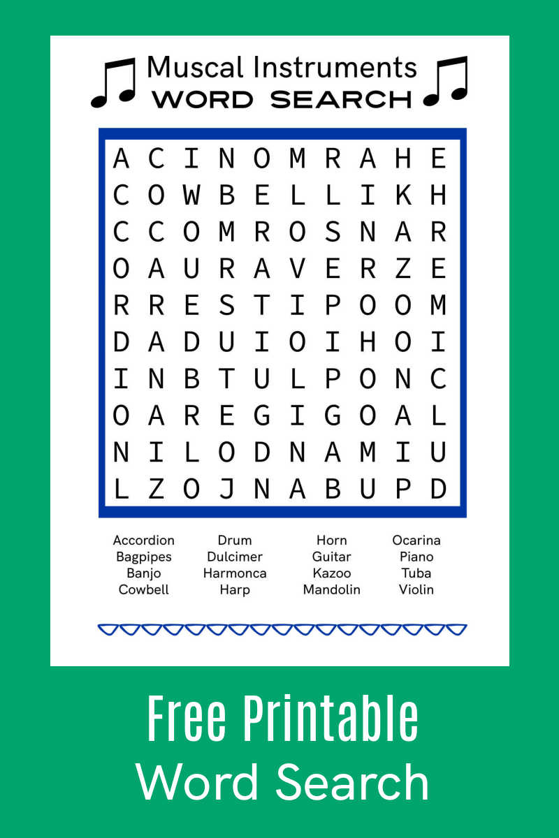 Kids will enjoy this fun and educational free printable musical instruments word search activity page, so download it for them today.