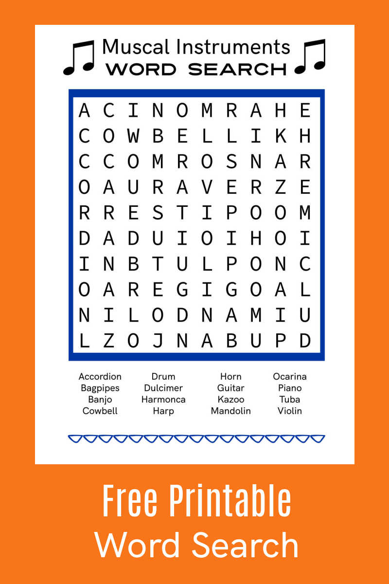 Kids will enjoy this fun and educational free printable musical instruments word search activity page, so download it for them today.