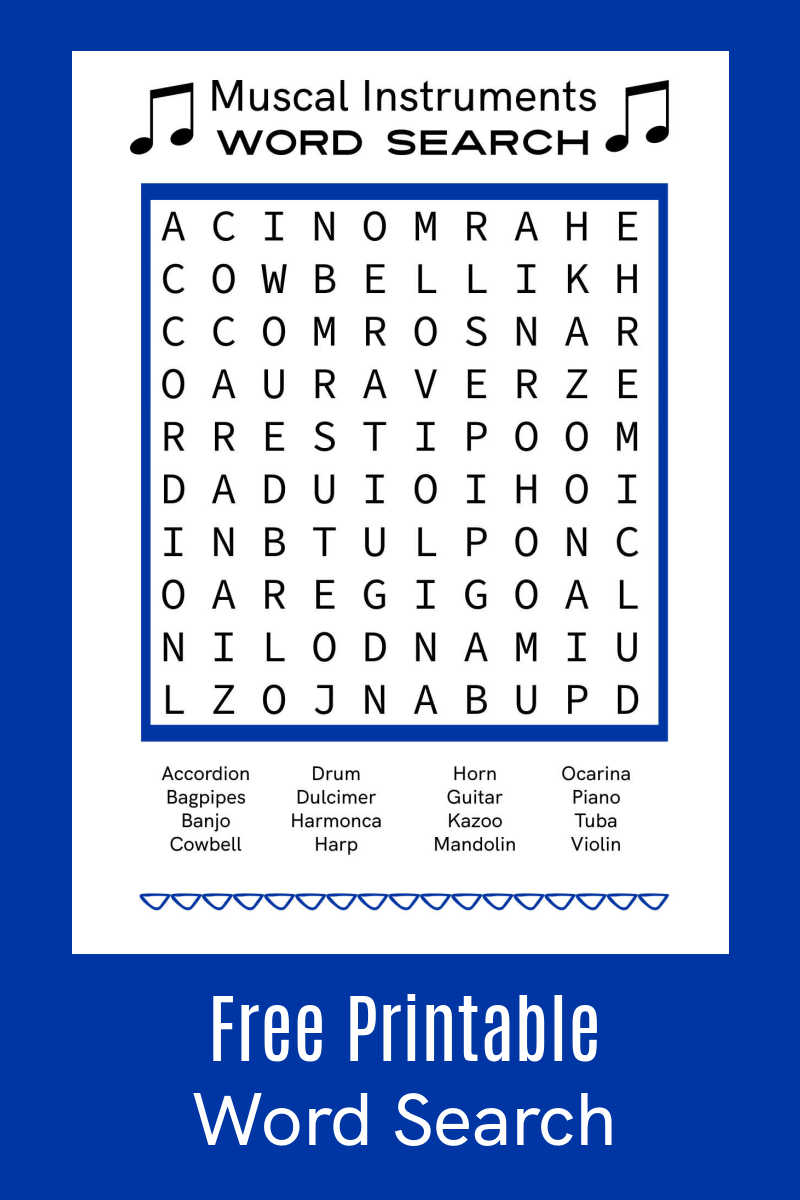 free printable musical instruments word search