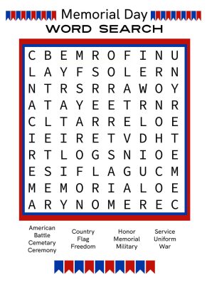 Free Printable Memorial Day Word Search - Mama Likes This