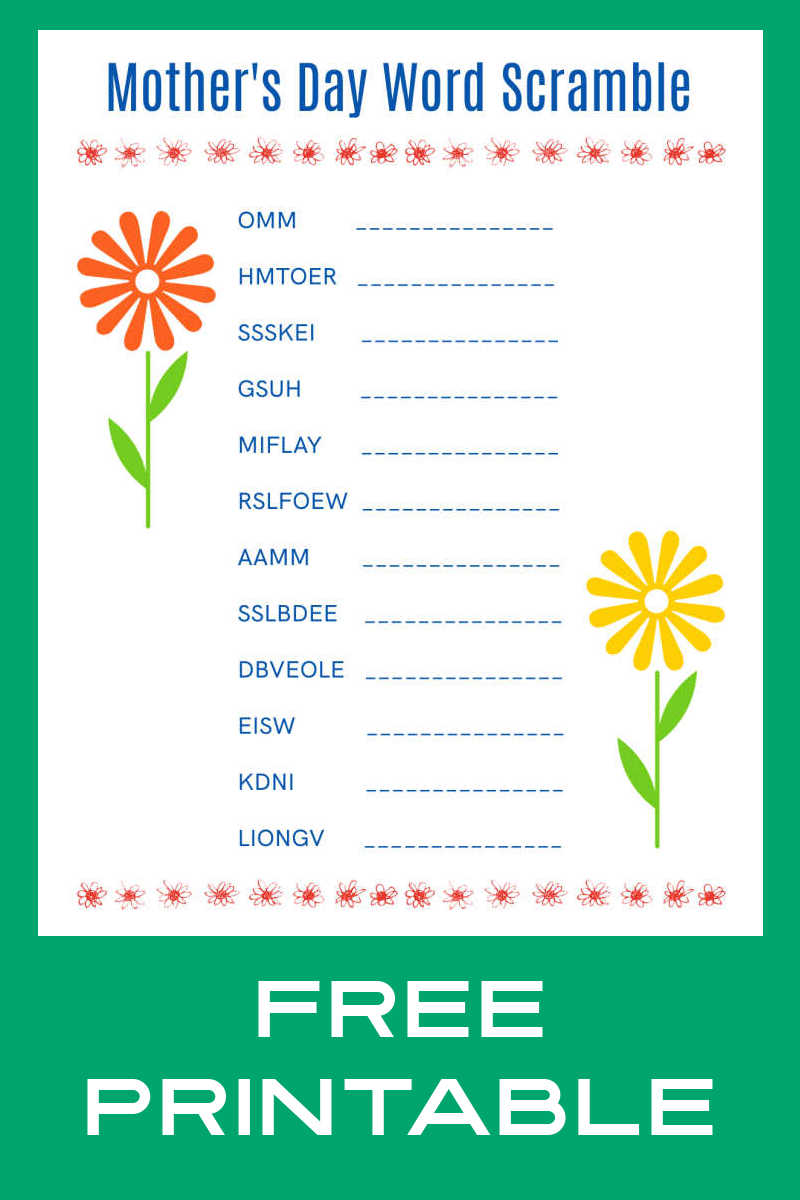 Celebrate mom with this free printable Mother's Day word scramble. Yes, it's free to download the activity page. There's also an answer key, if you need it. 