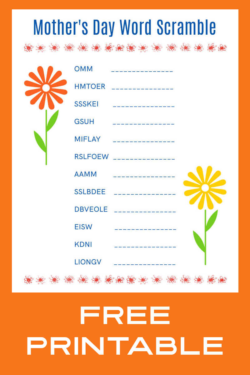 Celebrate mom with this free printable Mother's Day word scramble. Yes, it's free to download the activity page. There's also an answer key, if you need it. 