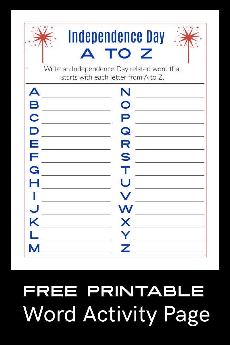 This free printable Independence Day word activity page is a fun and creative way to celebrate the holiday.