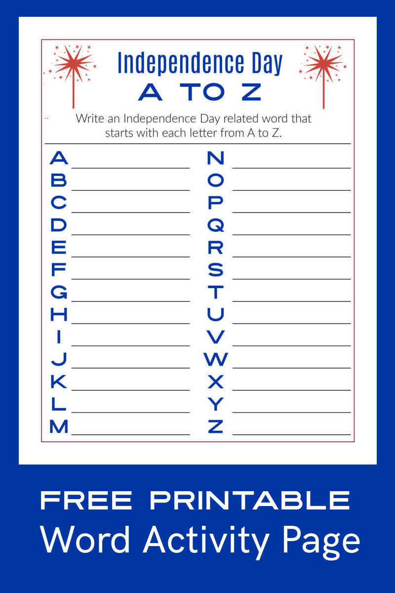 This free printable Independence Day word activity page is a fun and creative way to celebrate the holiday.