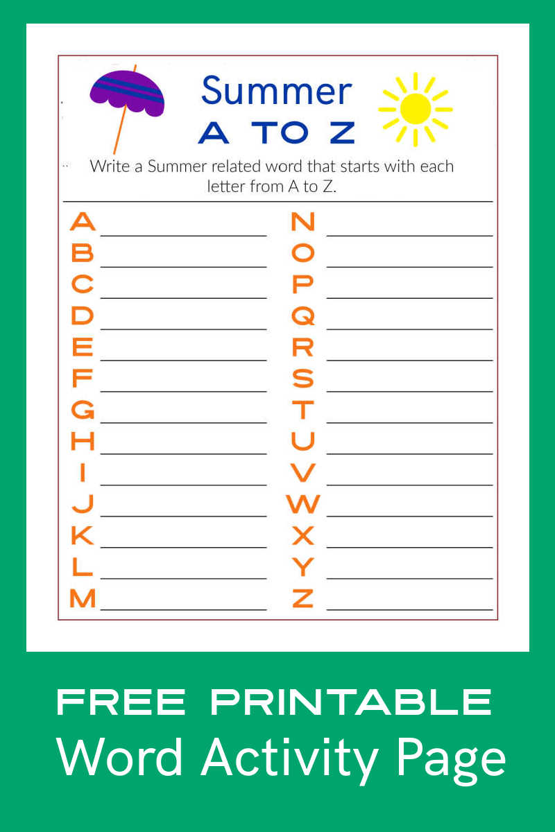 This free printable summer word activity is a fun and creative way to think up all the wonderful things about the season from A to Z.