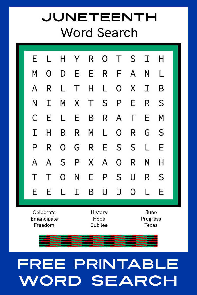 free printable juneteenth word search