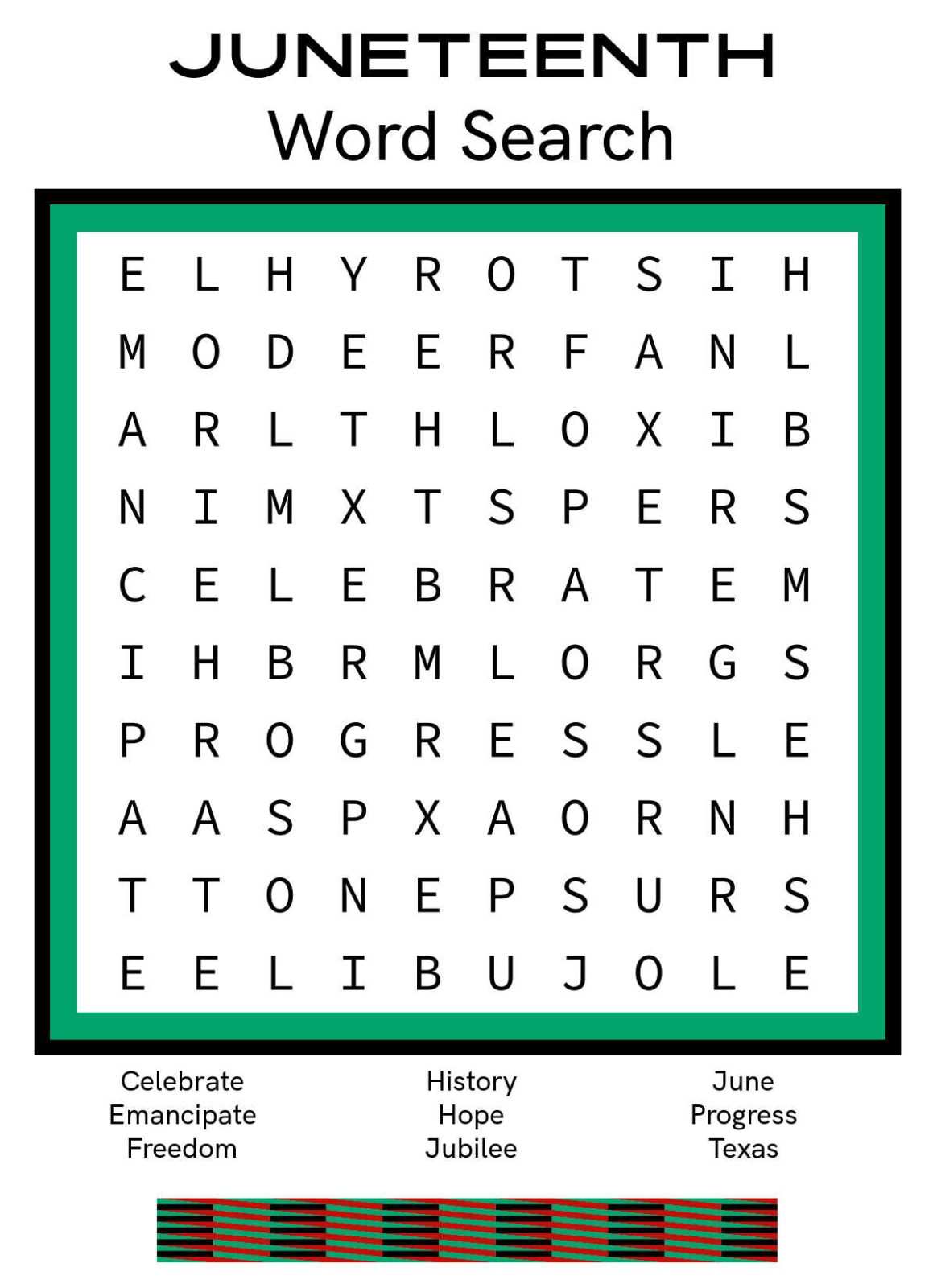 printable juneteenth word search