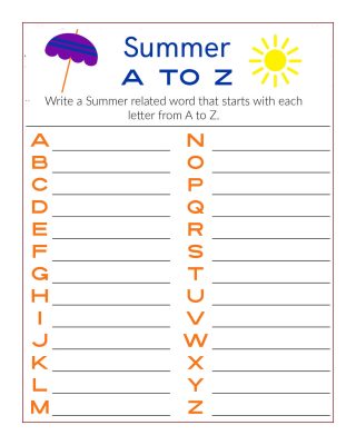 Free Printable Summer A to Z Word Activity - Mama Likes This