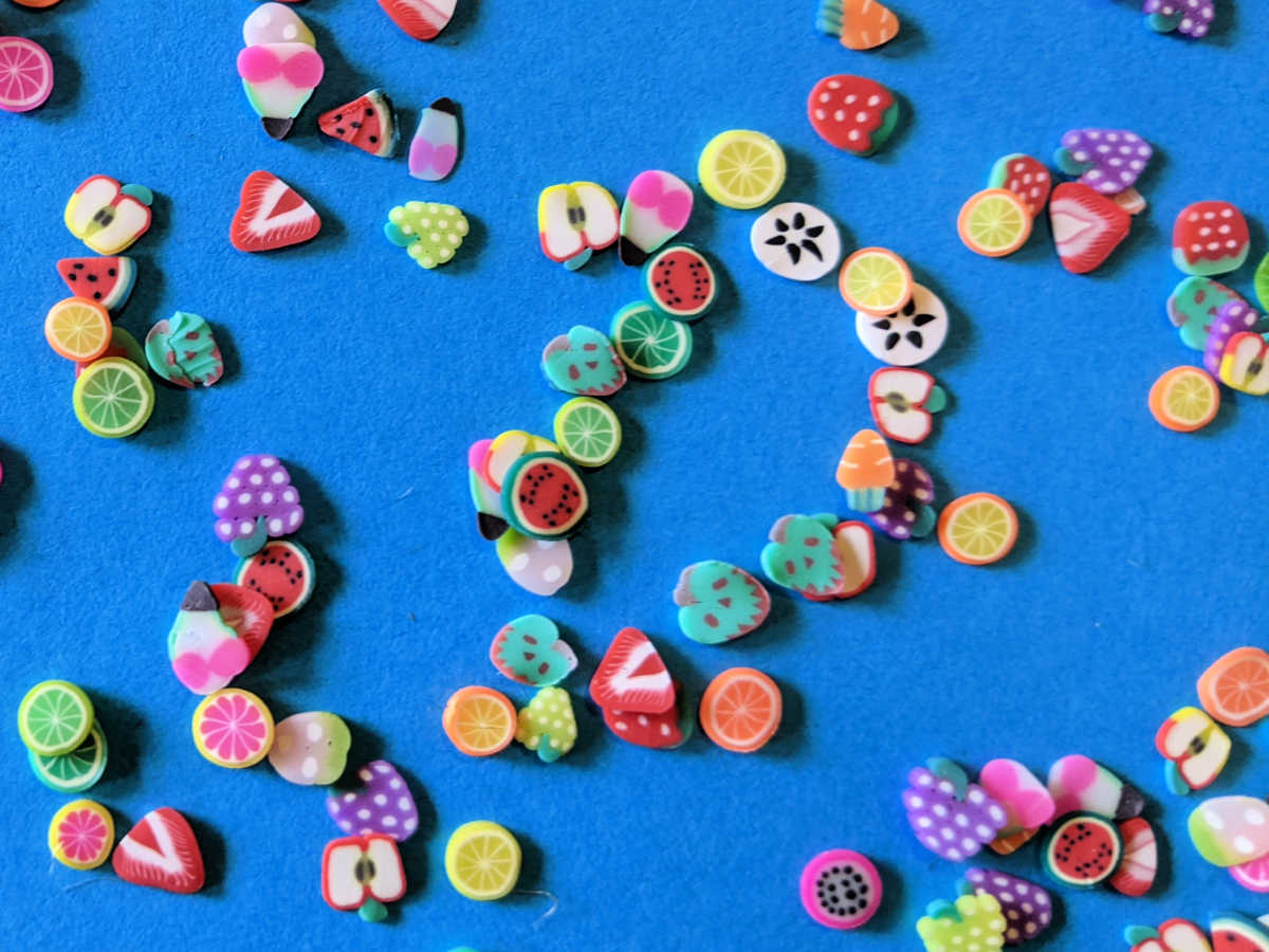 assorted polymer fruit confetti for crafts
