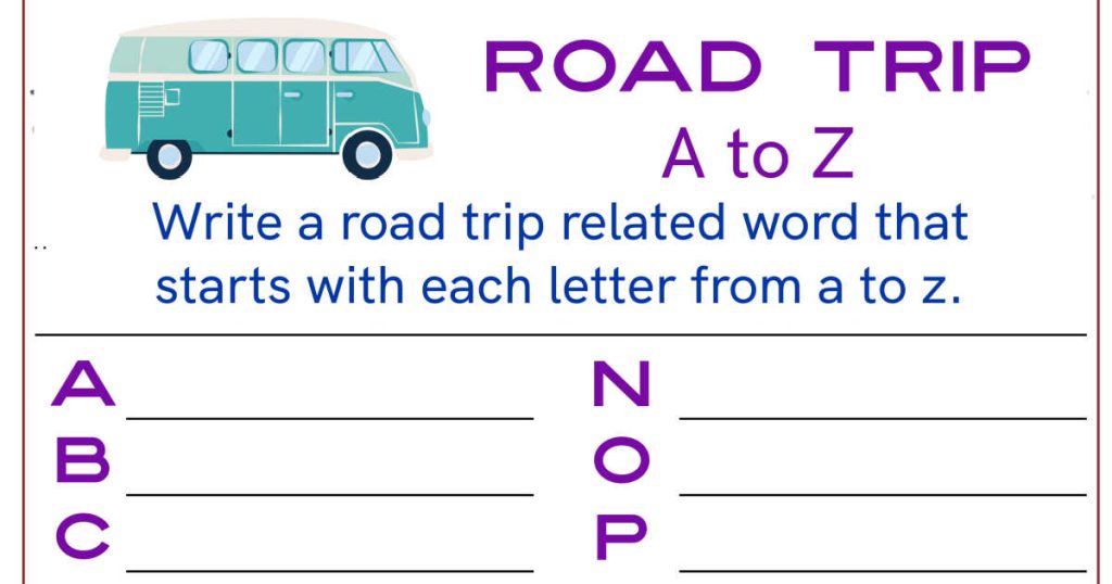 Free Printable Road Trip A To Z Word Activity Page Mama Likes This