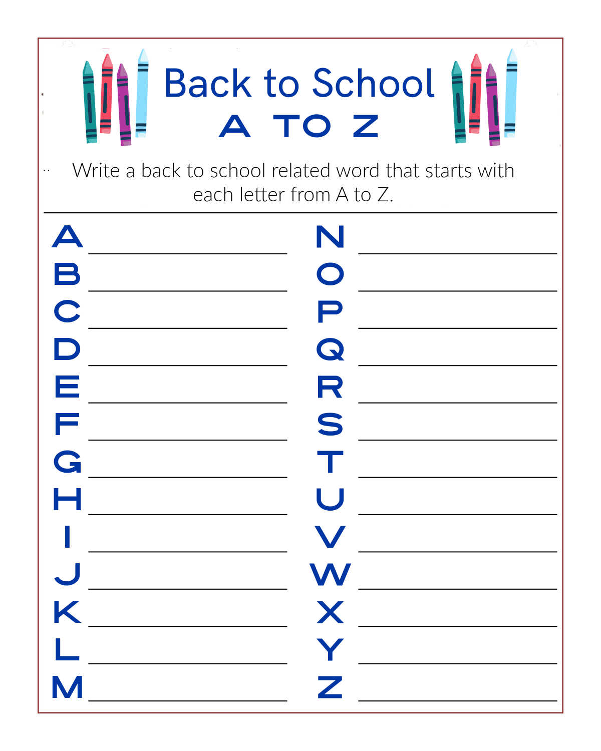 free printable back to school word activity page