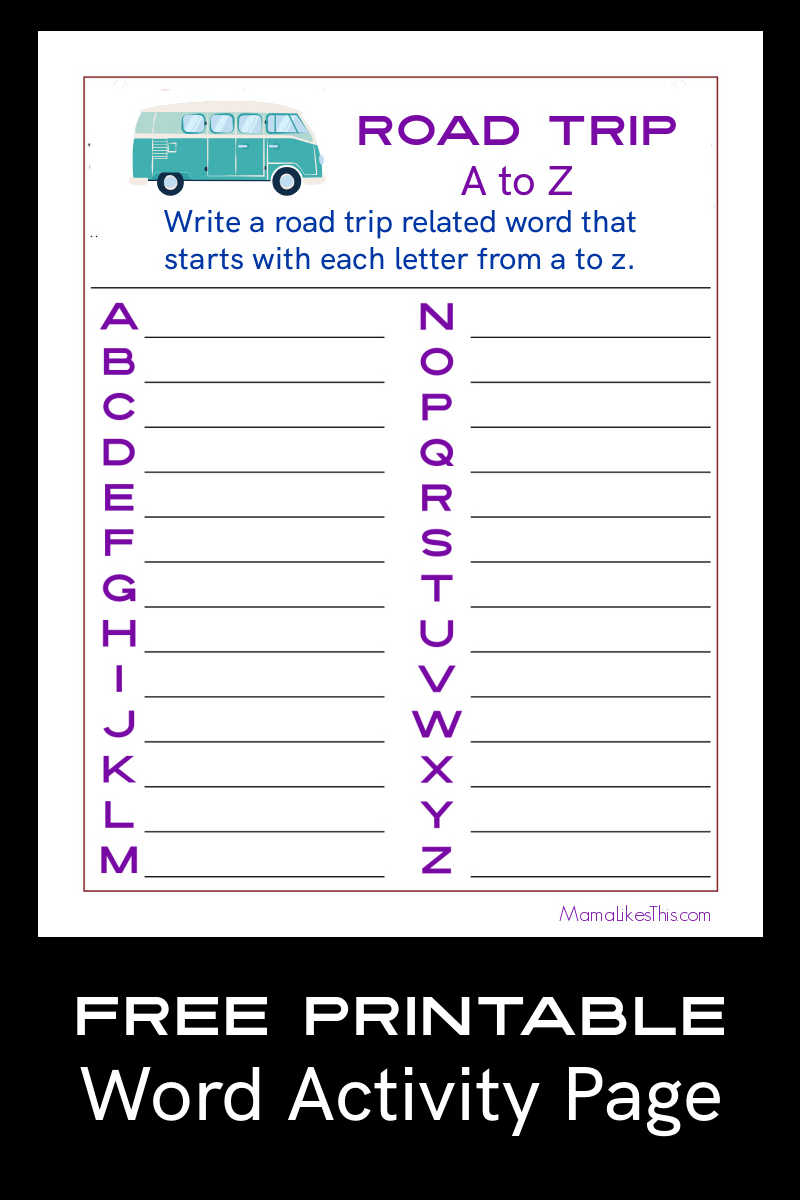 This free printable road trip word activity page challenge is a great way for kids and adults about all the fun you can have traveling by car!