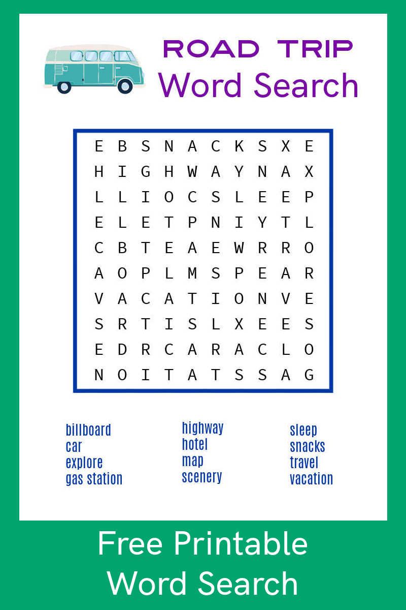 Keep your kids entertained with this free printable road trip word search featuring a variety of travel related words.