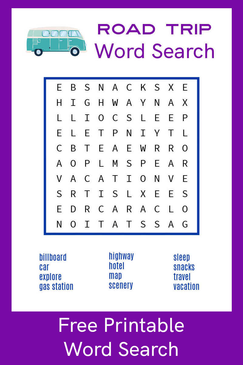 Keep your kids entertained with this free printable road trip word search featuring a variety of travel related words.