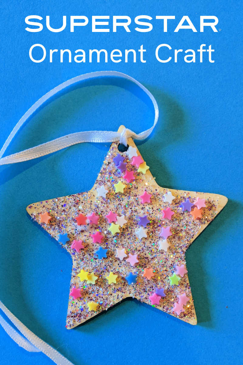 This glittery superstar ornament craft is a fun and easy way to add some sparkle, glitter and stars to your holiday decor.