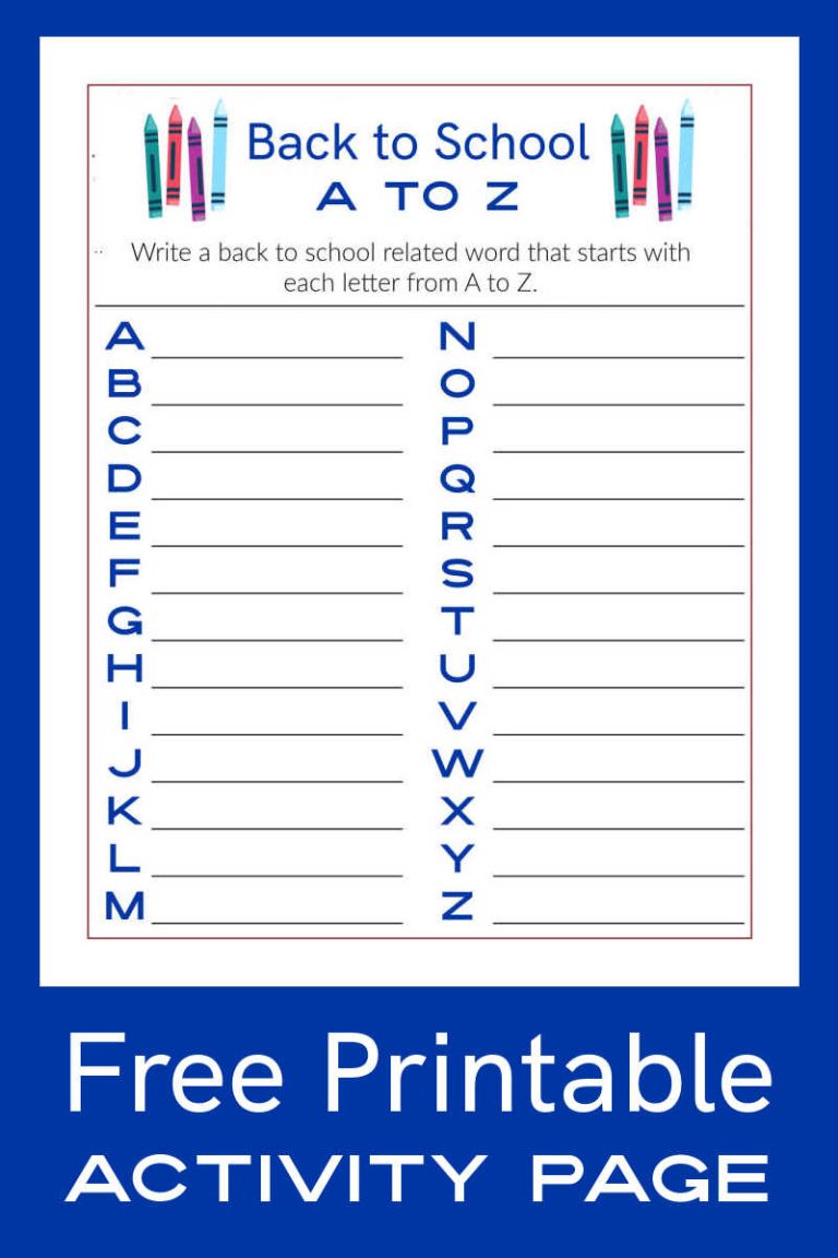 A to Z Back to School Word Activity Page 🖍️ Mama Likes This