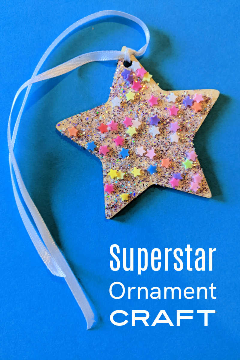 This glittery superstar ornament craft is a fun and easy way to add some sparkle, glitter and stars to your holiday decor.