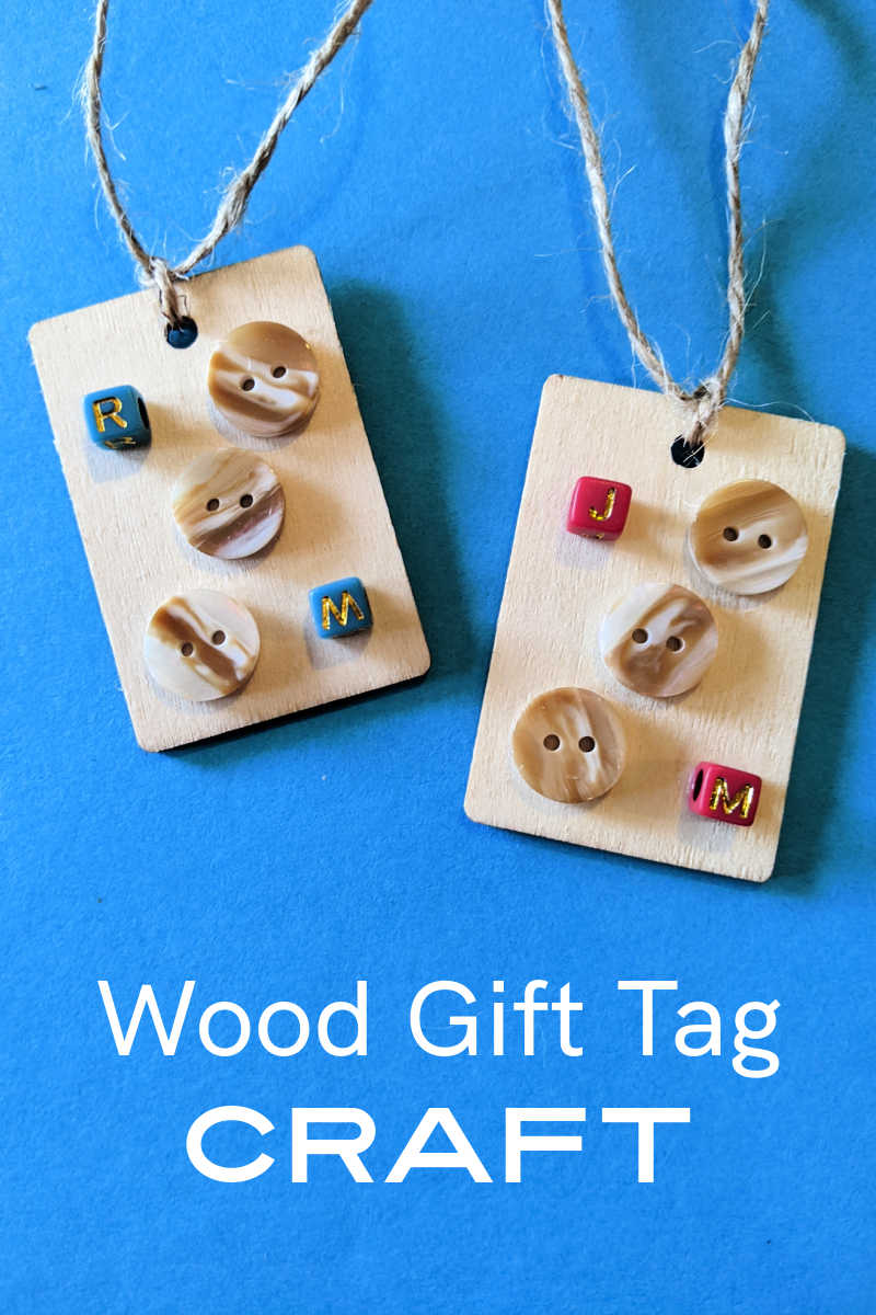 wood gift tags with buttons and beads