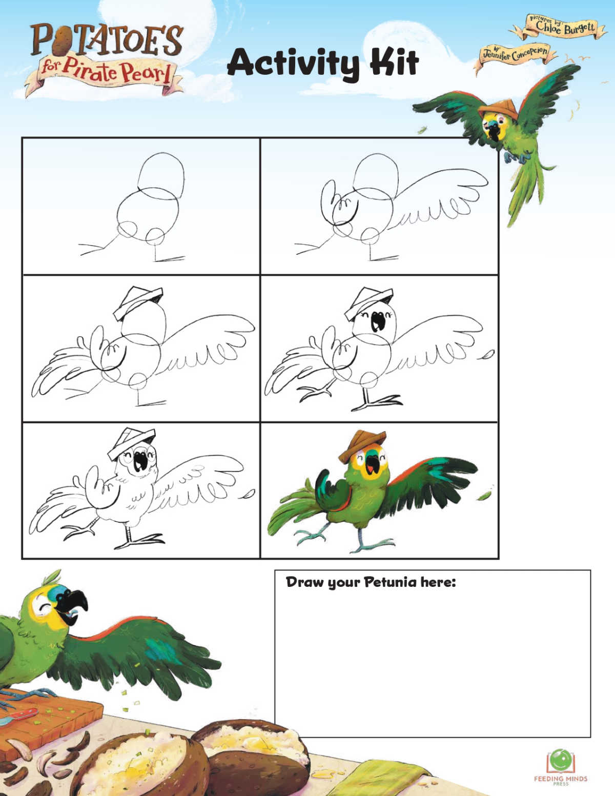 how to draw a pirate parrot