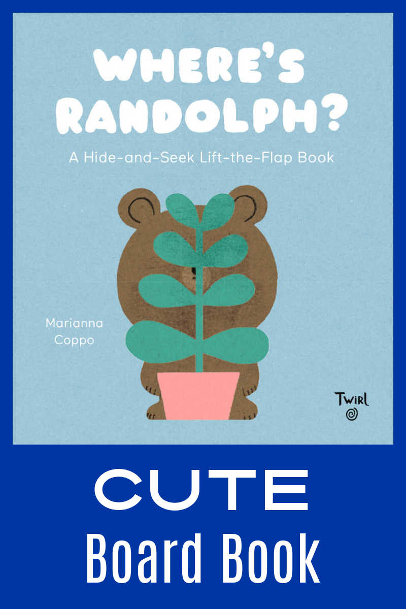 Where's Randolph? is a lift-the-flap hide-and-seek board book for babies and toddlers.  It's a cute and fun book that will have children squealing with delight as they lift the flaps to find Randolph.