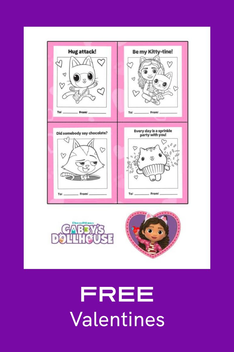 Kids can color their way to fun with free printable Gabby's Dollhouse valentines! Download free printable Gabby's Dollhouse valentines featuring adorable coloring pages and purr-fectly sweet messages!