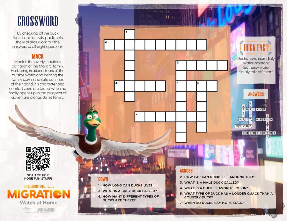 printable mallard migration crossword puzzle