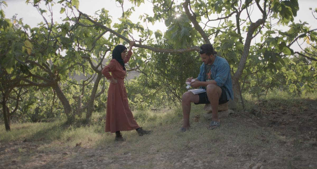 woman and man in fig orchard